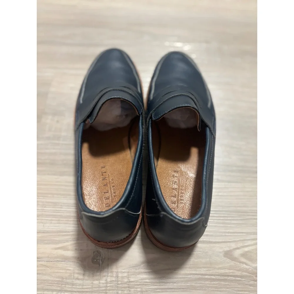 Adelante Shoe Co Mendoza Navy Blue Leather Penny Loafers Mens 10 D Handcrafted